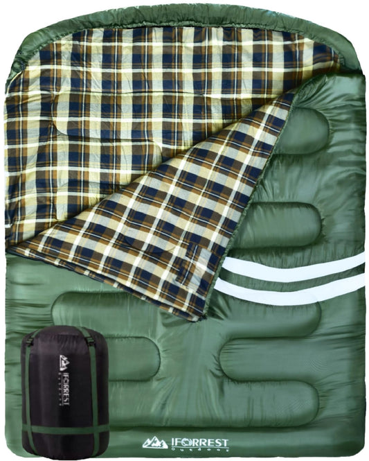 IFORREST Cotton Flannel Double Sleeping Bag for Adults - 2-Person 10°F Cold Weather Camping Bed - Extra-Wide & Warm Queen-Size XXL